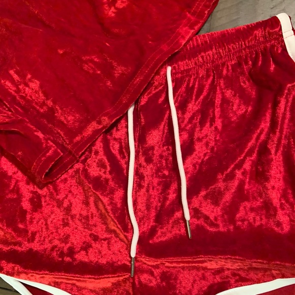 Red Velour Pajama Short Set - Picture 4 of 6